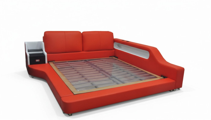 Doble diseño de lujo cama tapizada de cuero con USB Hotel multifunción