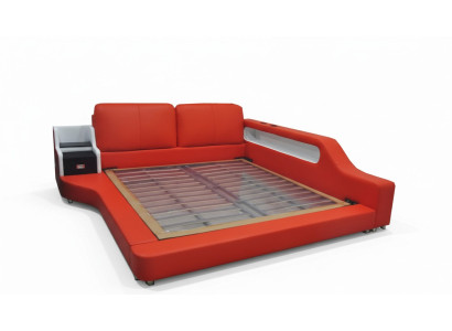 Doble diseño de lujo cama tapizada de cuero con USB Hotel multifunción