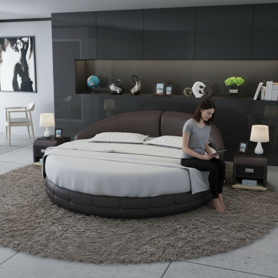 Diseño Cama redonda Cama tapizada Cama de lujo Cama doble Camas USB Redondo