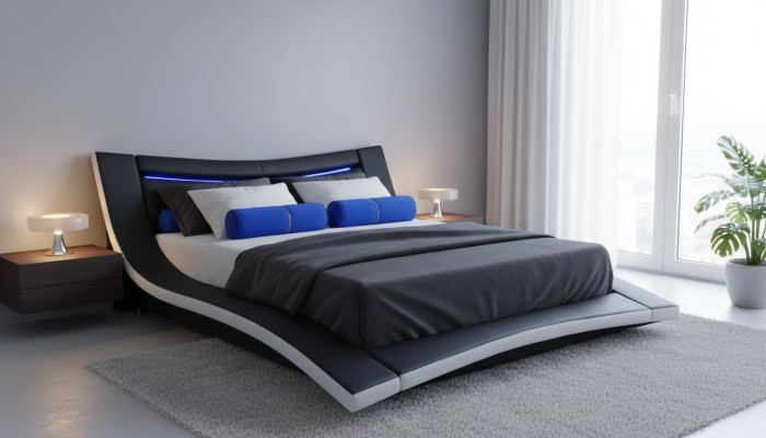 Lujo Diseño Cuero Doble Cama de Hotel con USB Marco de Cama Acolchado Nuevo