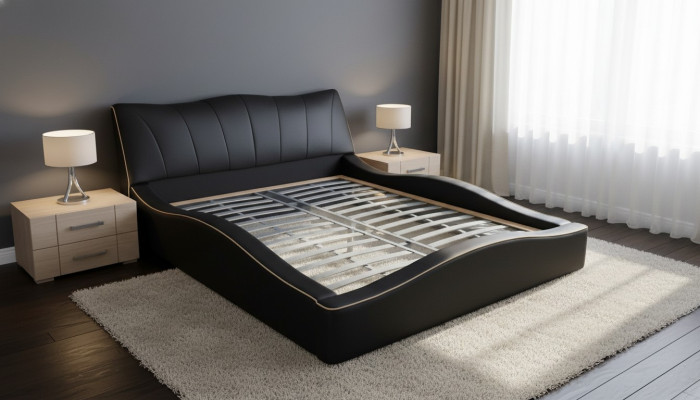 Diseño de cama de hotel de lujo con tapizado de cuero y marco de USB, camas acolchadas.