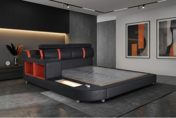 Diseño de lujo cama acolchada matrimonial con puertos USB de cuero 140/160/180/200