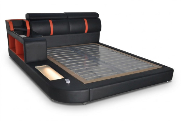 Diseño de lujo cama acolchada matrimonial con puertos USB de cuero 140/160/180/200