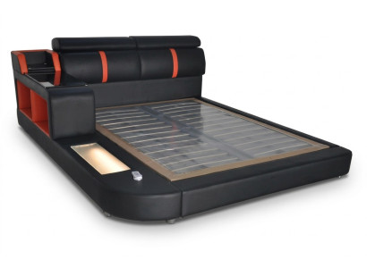 Diseño de lujo cama acolchada matrimonial con puertos USB de cuero 140/160/180/200