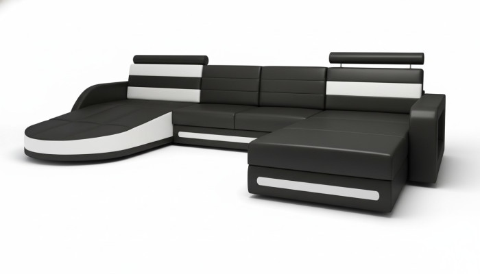 Sofá esquinero con USB, tapizado en forma de U, sofá modular en forma de L, sofá esquinero XXL negro nuevo.