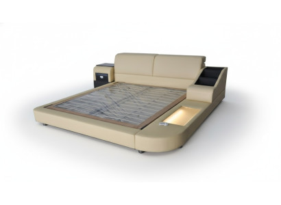 Exclusiva cama doble multifuncional para hotel matrimonial de cuero tapizado + USB de lujo nuevo.