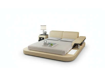 Diseño cama XXL camas grandes cuero hotel tapizado 180x200 estante multifunción USB.
