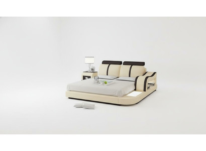Diseño de cama XXL grande de cuero para hotel con cabecero tapizado, 180x200 con estantes multifunción y USB.