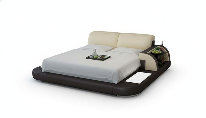 Diseño cama XXL camas de cuero de hotel tapizado 180x200 estante multifunción USB