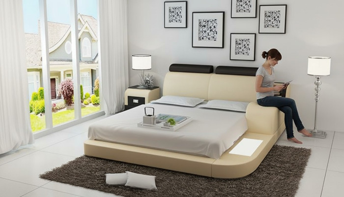 Diseño cama XXL camas grandes de cuero de hotel tapizadas 160x200cm estante multifunción USB