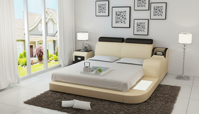 Diseño cama XXL camas grandes de cuero de hotel tapizadas 160x200cm estante multifunción USB