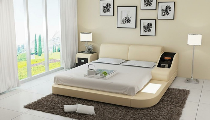 Diseño de cama XXL Big camas de cuero Hotel acolchado 160x200cm estante multifunción USB