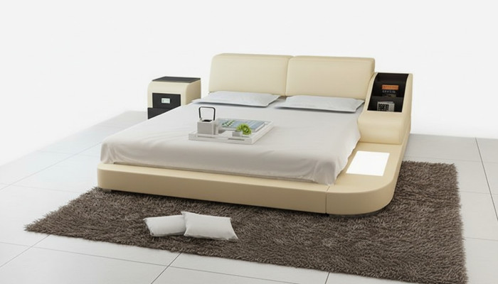 Diseño de cama XXL Big camas de cuero Hotel acolchado 160x200cm estante multifunción USB