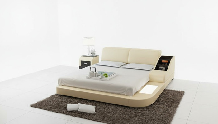 Diseño cama XXL Grande Camas Cuero tapizado Hotel 160x200cm Estante multifunción USB.