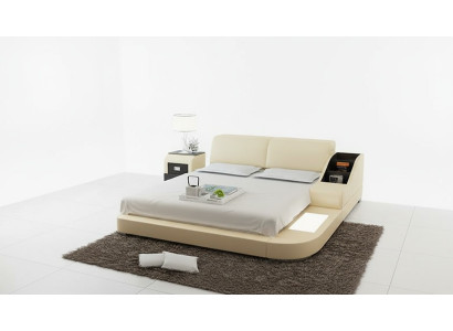 Diseño cama XXL Grande Camas Cuero tapizado Hotel 160x200cm Estante multifunción USB.