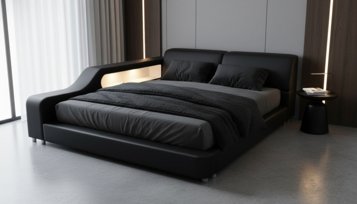 Diseño cama XXL camas grandes de cuero acolchado Hotel 200x200cm estante multifuncional USB