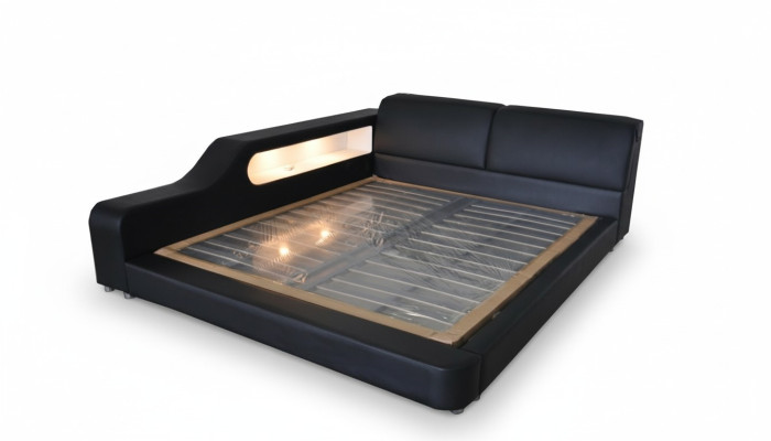 Diseño cama XXL camas grandes de cuero acolchado Hotel 200x200cm estante multifuncional USB