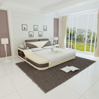 Diseño de cama doble acolchada moderna para dormitorio con USB y estante de 140x200 cm.