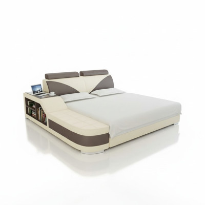 Diseño de cama doble acolchada moderna para dormitorio con USB y estante de 140x200 cm.