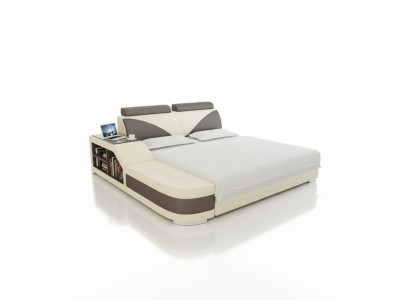 Diseño de cama doble acolchada moderna para dormitorio con USB y estante de 140x200 cm.