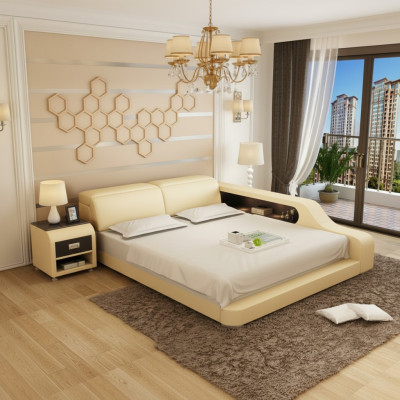 Diseño de cama doble acolchada moderna para dormitorio de 200x210 cm con USB y estante.