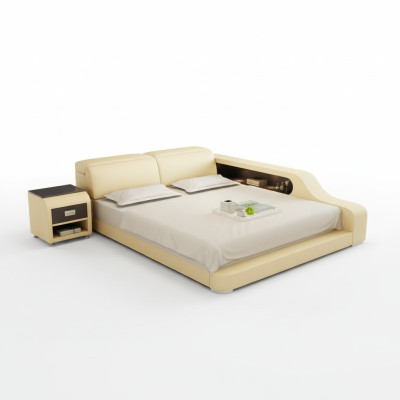 Diseño de cama doble acolchada moderna para dormitorio de 200x210 cm con USB y estante.