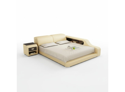 Diseño de cama doble acolchada moderna para dormitorio de 200x210 cm con USB y estante.