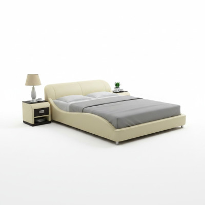 Diseño de cama doble acolchada moderna para dormitorio con USB y estante 200x210 cm.