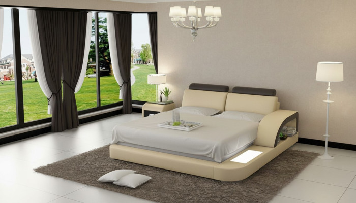 Diseño de cama doble acolchada moderna con USB y estante para dormitorio de 160x200cm
