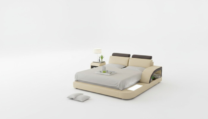 Diseño de cama doble acolchada moderna con USB y estante para dormitorio de 160x200cm