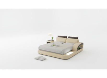 Diseño de cama doble acolchada moderna con USB y estante para dormitorio de 160x200cm