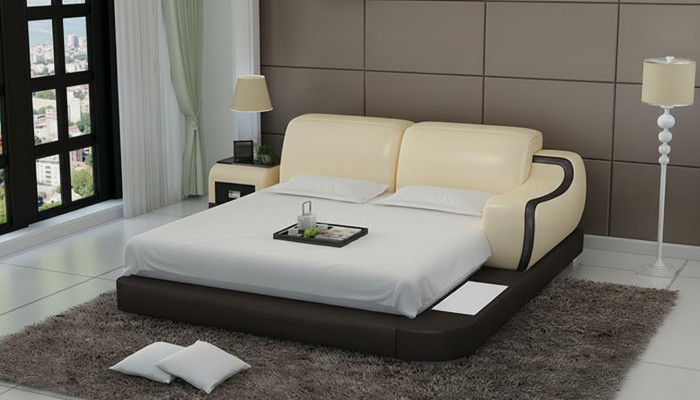 Diseño cama XXL Big Betten Hotel tapizado 200x200 estante multifunción USB cuero