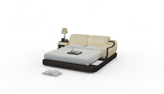 Diseño cama XXL Big Betten Hotel tapizado 200x200 estante multifunción USB cuero