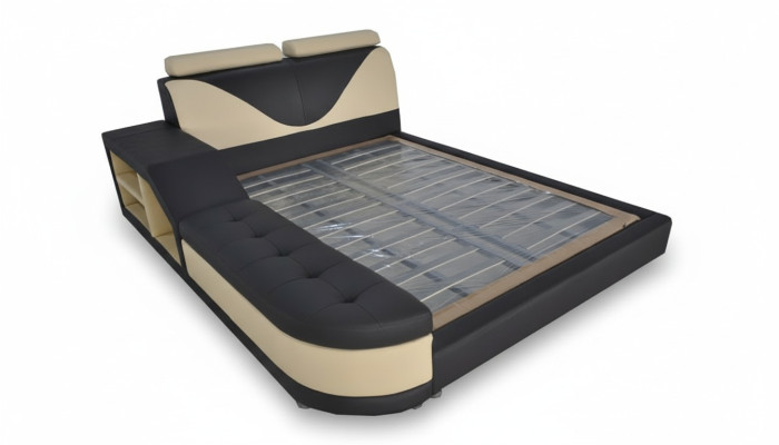 Diseño cama multifunción XXL grandes camas cuero hotel tapizado 180x200 estante USB