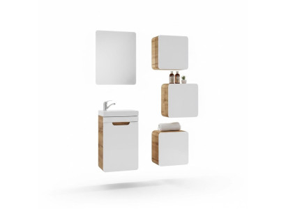 Diseño de muebles de baño, conjunto de 5 piezas: armario y lavabo.