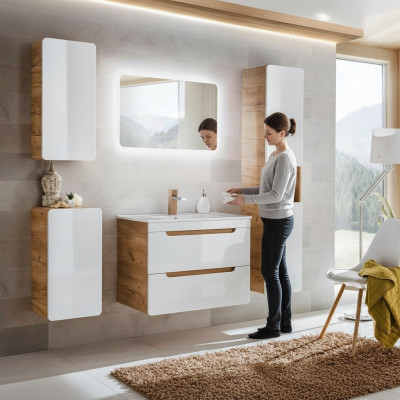 Diseño de muebles de baño, conjunto de baño, armario, lavabo, decoración, iluminación