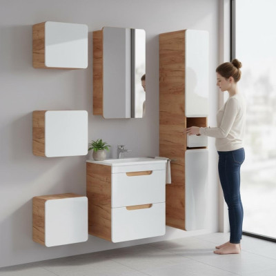 Diseño de muebles de baño Juego de 6 piezas de tocador Set Decoración Armario Lavabo.