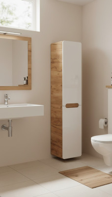 Armario de pared Armario de baño Armario alto colgante con cesto de ropa.