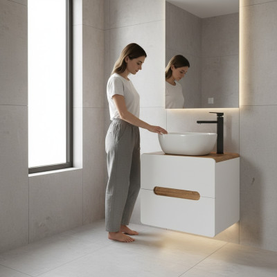 Lavabo del baño lavabo con cuenco de lavabo empotrado 60cm con armario inferior de alto brillo