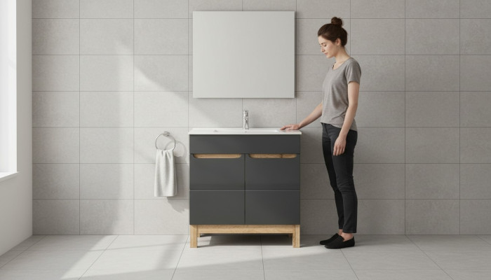Lavabo gris con armario base Lavabos de alta calidad