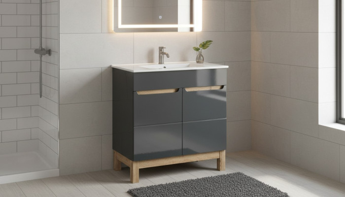 Lavabo gris con armario base Lavabos de alta calidad