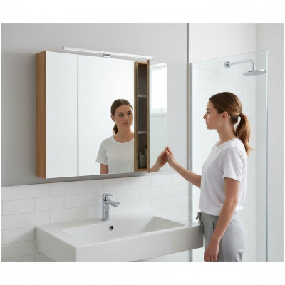 Armario de espejo con espejo de baño de pared con espejo de 80 cm y luces LED.