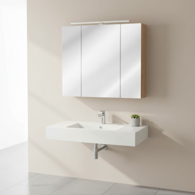 Armario de espejo con espejo de baño de pared con espejo de 80 cm y luces LED.