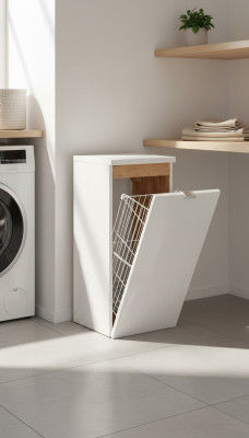 Mueble colgante de armario universal, mueble de baño decorativo con una cesta de ropa.