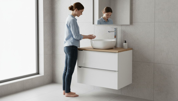 Mueble de baño de 60 cm con lavabo y armario bajo el lavamanos
