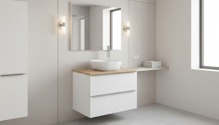 Mueble de baño de 60 cm con lavabo y armario bajo el lavamanos