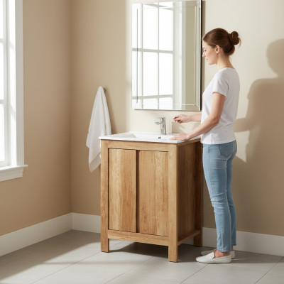 Conjunto de muebles de baño de 60 cm con lavabo y mueble inferior decorativo moderno para lavabo.
