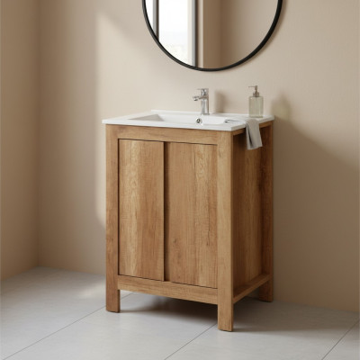 Conjunto de muebles de baño de 60 cm con lavabo y mueble inferior decorativo moderno para lavabo.