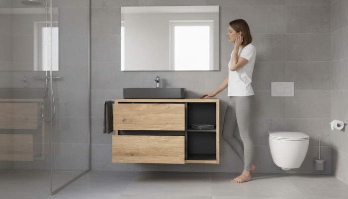Mueble de lavabo con lavamanos colgante de 100 cm para baño.