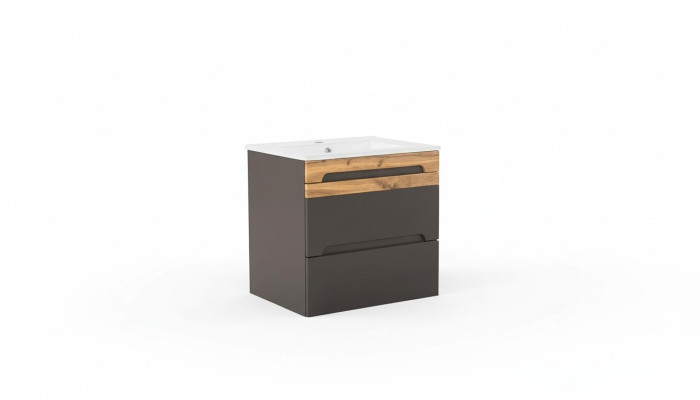 Mueble de baño de 60 cm con lavabo decorativo y armario de base. Lavabo moderno.